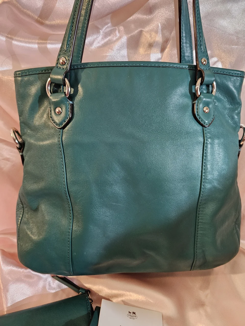 Coach Daisy Teal Leather Shoulder Bag & Matching Wallet Set Mint